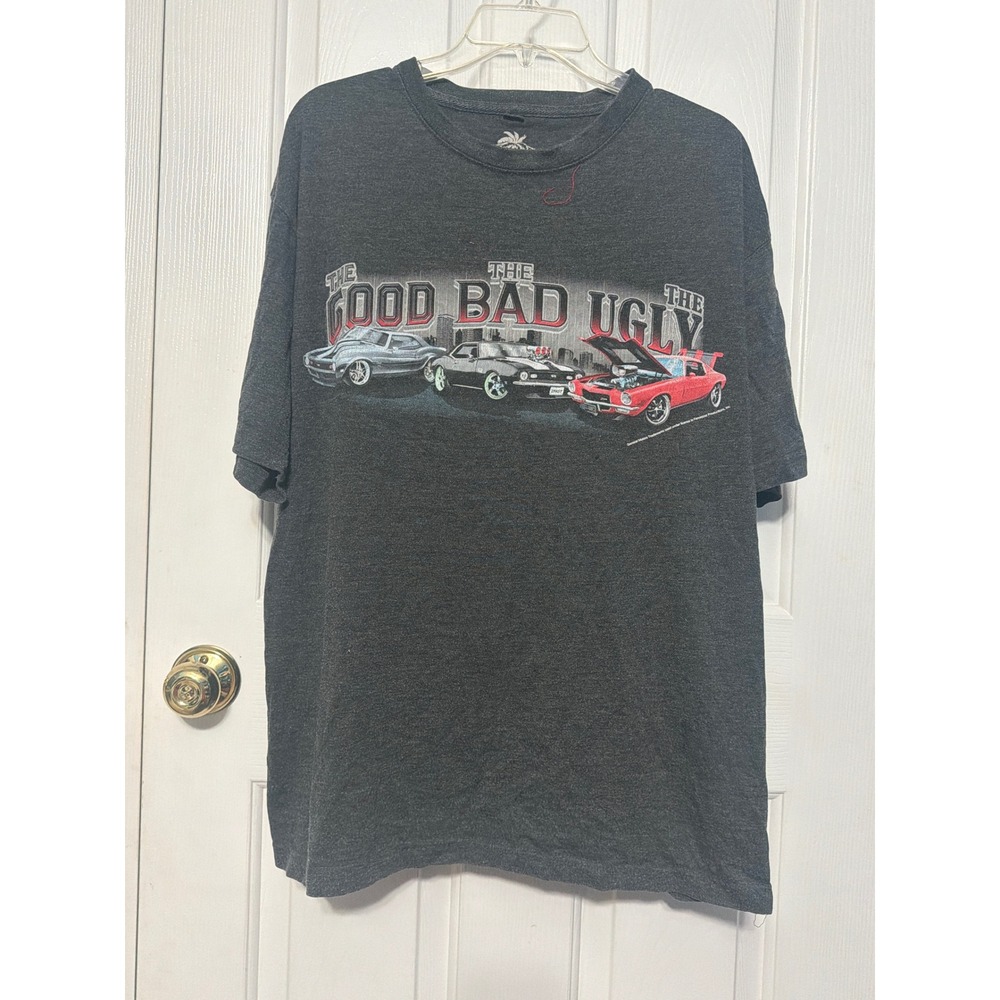 Newport Blue Mens XL The Good Bad Ugly Muscle Car Graphic T-Shirt Charcoal Grey